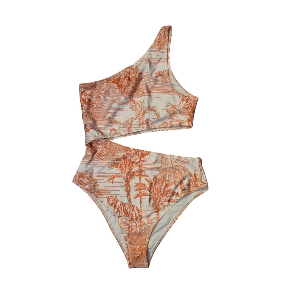 Noli Yoga Isla One Piece Swimsuit Paradise Orange S Tropical Resort Vacation NWT